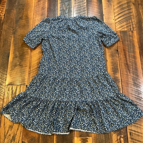 Draper James Navy Blue Yellow Floral Ruffle Hem Short Sleeve Dress Size M - Picture 5 of 7